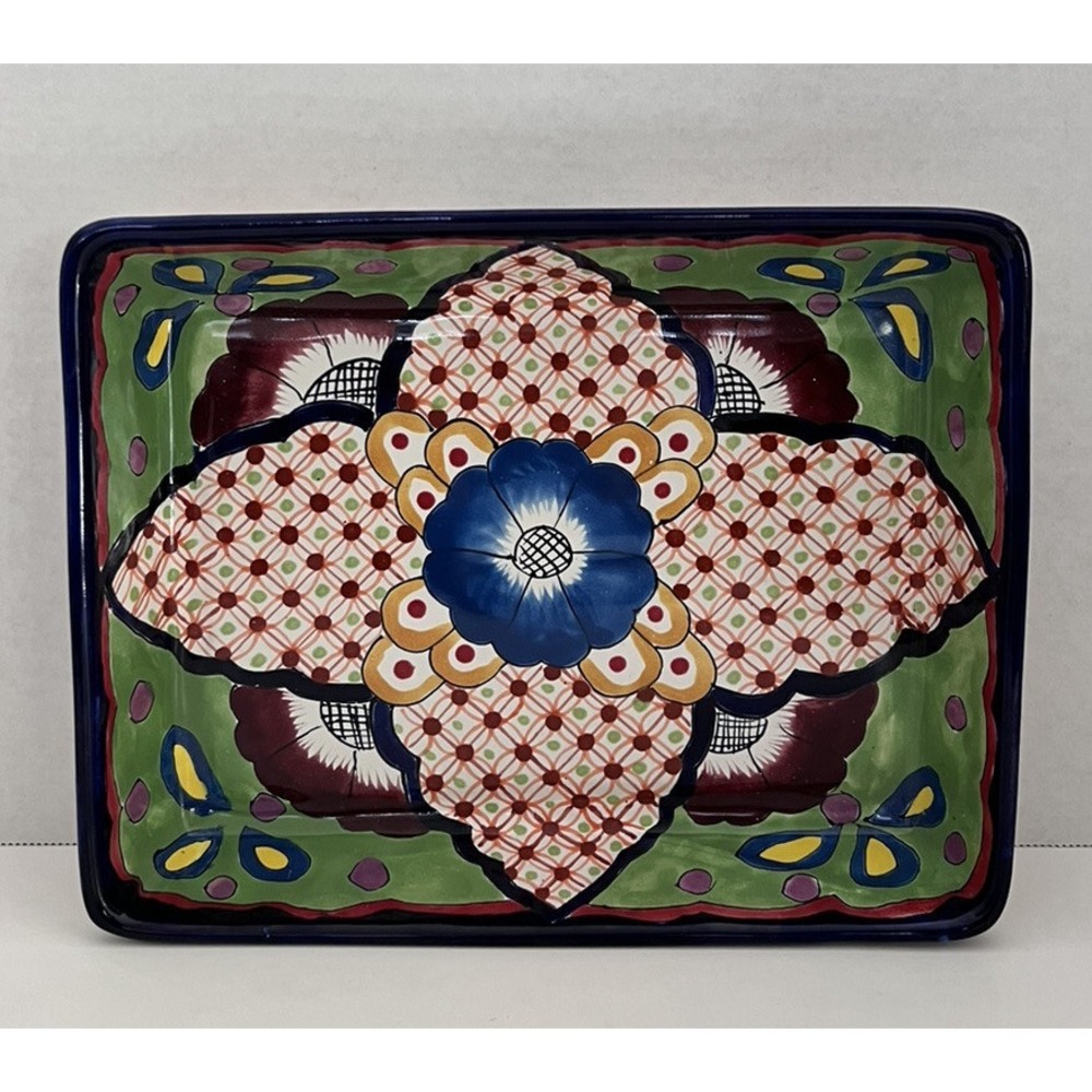 Garay Mexican Talavera Hand Painted Baking Dish Ceramic Colorful